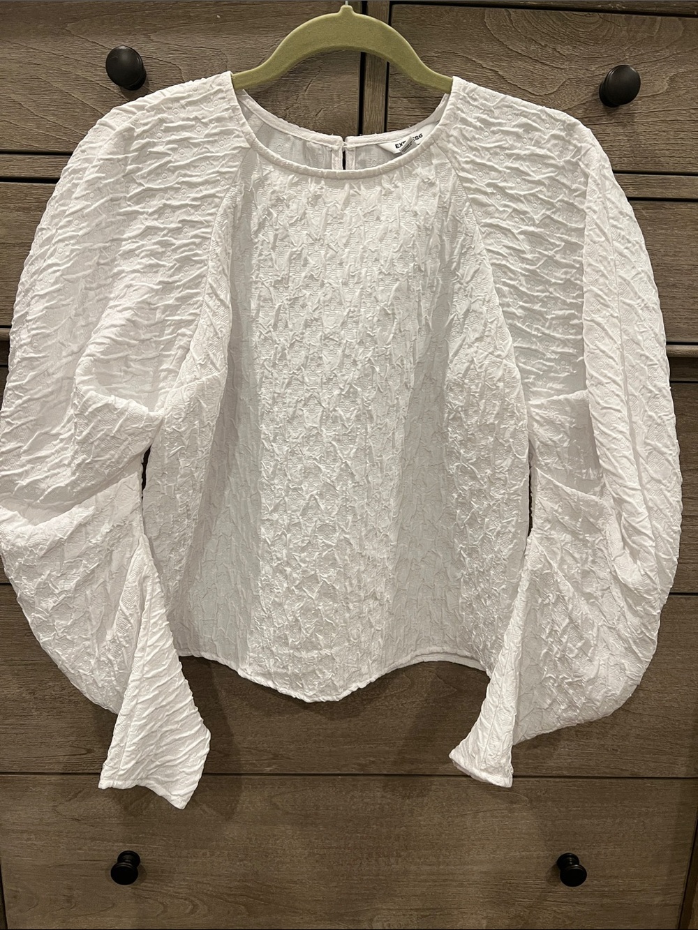 Express Textured Puff-Sleeve White Blouse XS